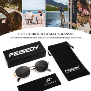 FEISEDY Trendy Retro Oval Sunglasses for Women Men Small Metal Frame Sun Glasses UV400 Shades B0124