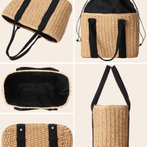 Glitopper 4 Pcs Straw Bag Woven Bag and Rattan Wicker Hat Tassel Earrings Set Summer Tote Handbag for Woman Vacation Boho Accessories