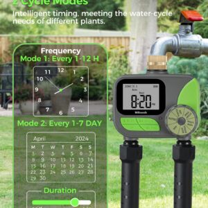 WILAWELS Brass Sprinkler Timer 2 Zone, Programmable Garden Water Timer, Automatic Irrigation Timer with Rain Delay/Manual/Auto Mode, Waterproof and Leak-Proof, for Yard, Garden, Lawn, 2 Outlet B12WT06