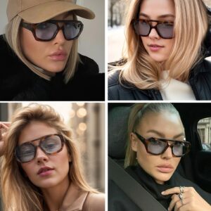 AENMTU Trendy Designer Inspired Aviator Sunglasses for Women Men Hexagonal Square Thick Frame Double Bridge Sun Glasses