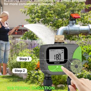 WILAWELS Brass Sprinkler Timer 2 Zone, Programmable Garden Water Timer, Automatic Irrigation Timer with Rain Delay/Manual/Auto Mode, Waterproof and Leak-Proof, for Yard, Garden, Lawn, 2 Outlet B12WT06