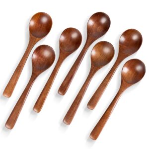 hefild 7 pcs wooden spoons for eating, 7 inch wooden honey spoons for tea, wooden teaspoons for stirring coffee, hard wood table spoons for cooking, small serving spoons for soup, desserts & cereal