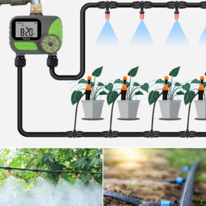 WILAWELS Brass Sprinkler Timer 2 Zone, Programmable Garden Water Timer, Automatic Irrigation Timer with Rain Delay/Manual/Auto Mode, Waterproof and Leak-Proof, for Yard, Garden, Lawn, 2 Outlet B12WT06