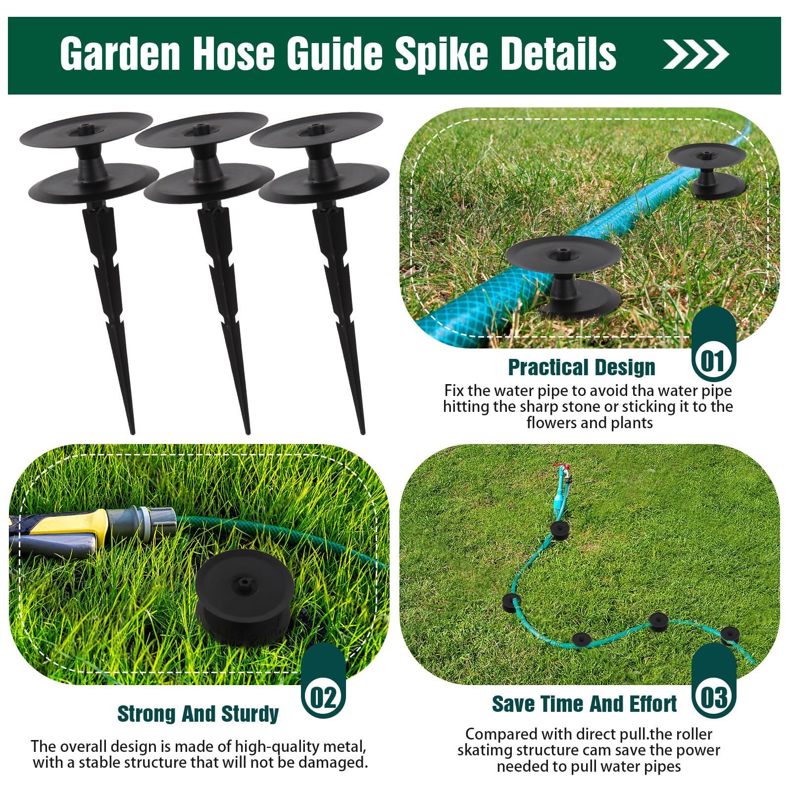 2 PCS Garden Hose Guide Spike,Hose Guide Stake Heavy Duty Pure Metal Hose Roller Guide,Keep Flowering Hose Out of Flower Beds,Rustproof Coated Garden Hose Stake for Yard,Lawn Hose Roller Support