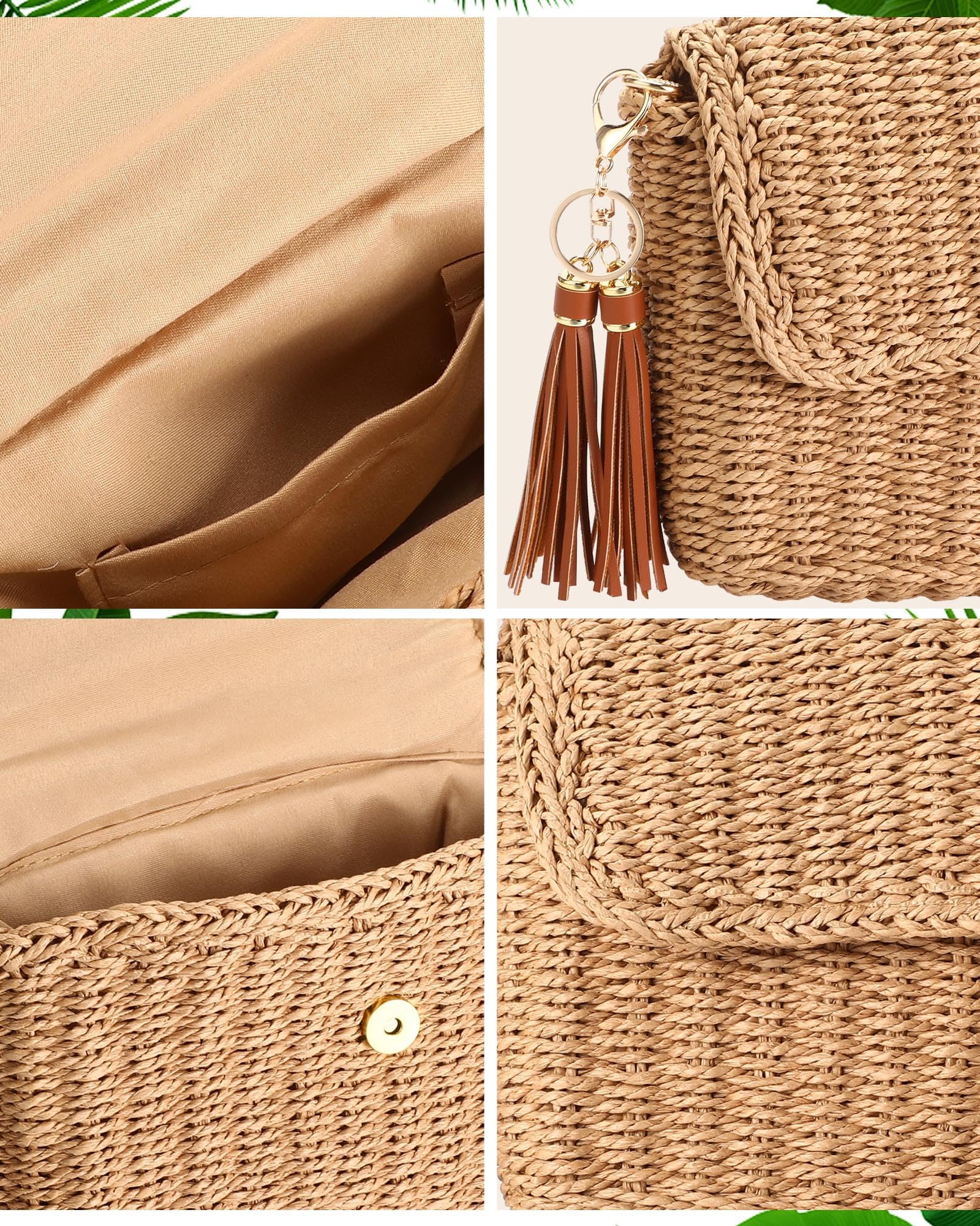 Glitopper 5 Pcs Women Beach Hat and Straw Crossbody Bag Rattan Earrings Sunglasses Summer Shoulder Bag for Summer Beach