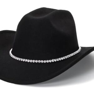 Women Sparkly-Rhinestone Western-Cowgirl-Hat Glitter-Bling Cowboy-Hat Felt-Rodeo-Hat for Disco-Party Medium/Large