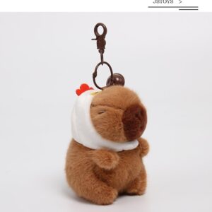 HSYHERE Men Women Interesting Funny Cute Stylish Wearing Strawberry Chicken Hat Soft Plush Capybara Keychain Key Ring, Valentine Lover Christmas New Year Gift Bag Pendant -Tortoise Bag