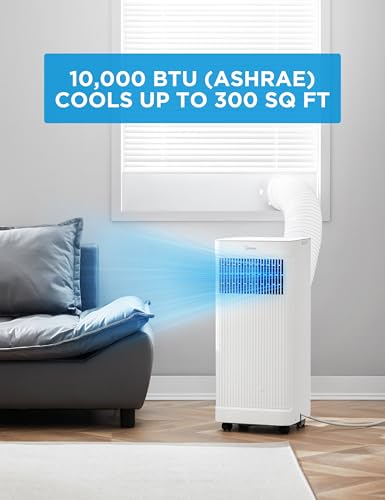 Midea 10,000 BTU ASHRAE (7,100 BTU SACC) Portable Air Conditioner Smart Control, Cools up to 300 Sq. Ft., with Dehumidifier & Fan mode, Easy- to-use Remote Control & Window Installation Kit Included