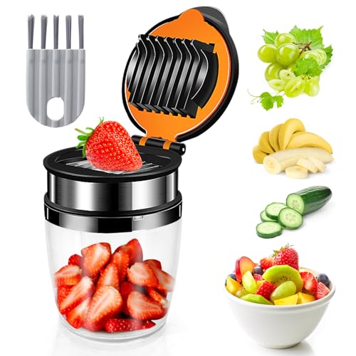 Palksky Strawberry Slicer, Egg/Banana/Grape/Mushroom/Kiwi Chopper, Stainless Steel Mini Fruit Slicer Cup, Fruit Cutter Kitchen Gadget