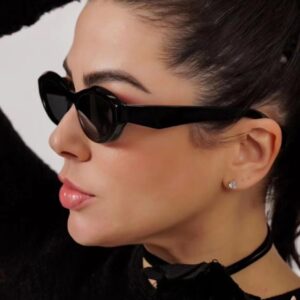 SORVINO Retro Oval Sunglasses for Women Men Narrow Skinny Sunnies Black Shades