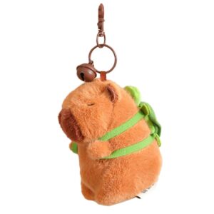 hsyhere men women interesting funny cute stylish wearing strawberry chicken hat soft plush capybara keychain key ring, valentine lover christmas new year gift bag pendant -tortoise bag