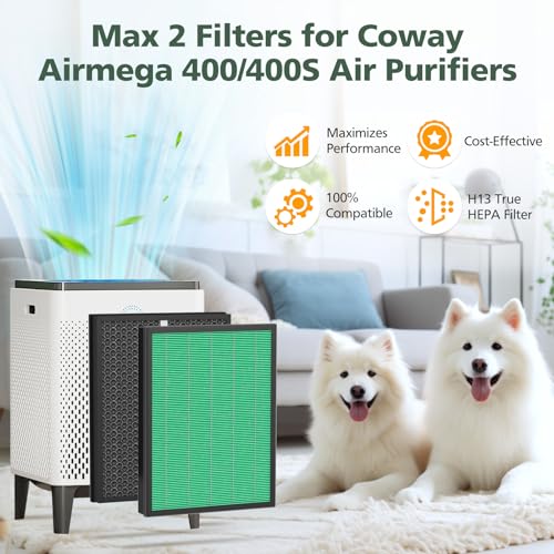 400/400S Replacement Filter for Coway Airmega Max2 400 400S 400(G) 400S(G) Air Purifier, Max2 Green True HEPA and Active Carbon Filter Set, AP-2015-FP, 1 Set