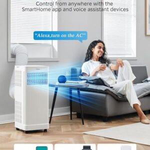 Midea 10,000 BTU ASHRAE (7,100 BTU SACC) Portable Air Conditioner Smart Control, Cools up to 300 Sq. Ft., with Dehumidifier & Fan mode, Easy- to-use Remote Control & Window Installation Kit Included