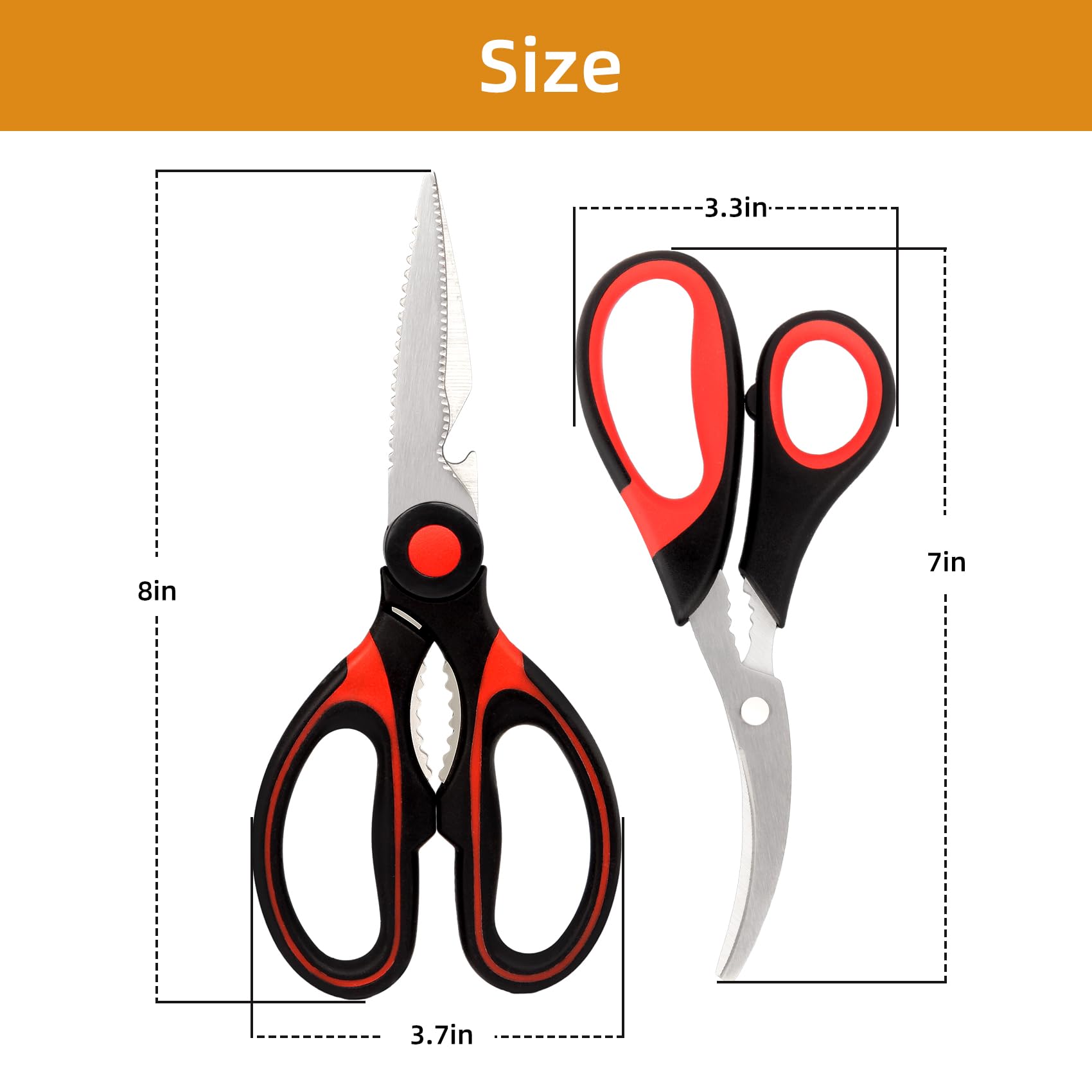 YEVEETTE Kitchen Shears Set of 2, Heavy Duty Kitchen Scissors Seafood Scissors, Stainless Steel Sharp Food Cooking Scissors for Meat, Bones, Fish, Poultry, Vegetables, Chicken, Dishwasher Safe