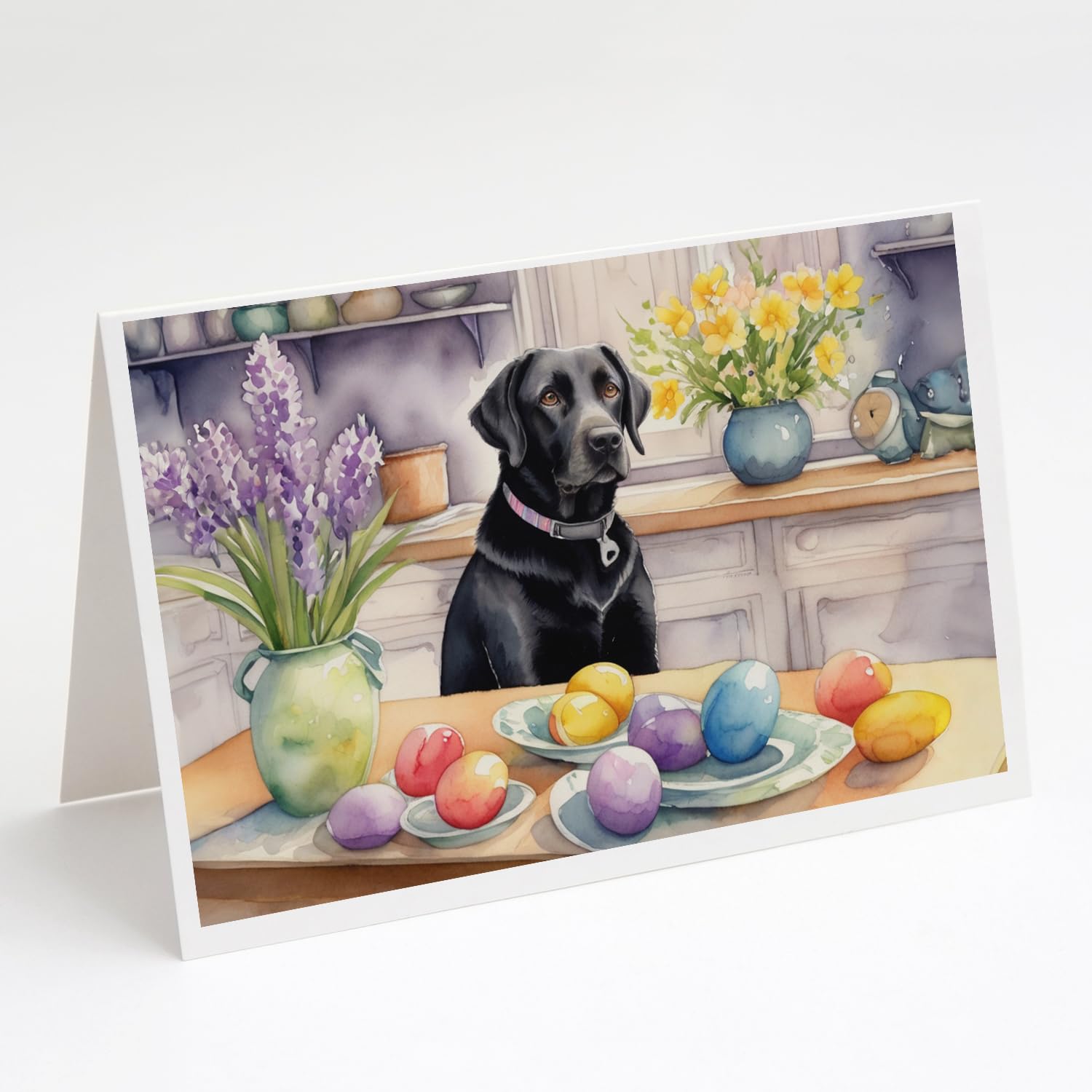 Caroline's Treasures DAC6845GCA7P Decorating Easter Black Labrador Retriever Greeting Cards Pack of 8 Blank Cards with Envelopes Whimsical A7 Size 5x7 Blank Note Cards