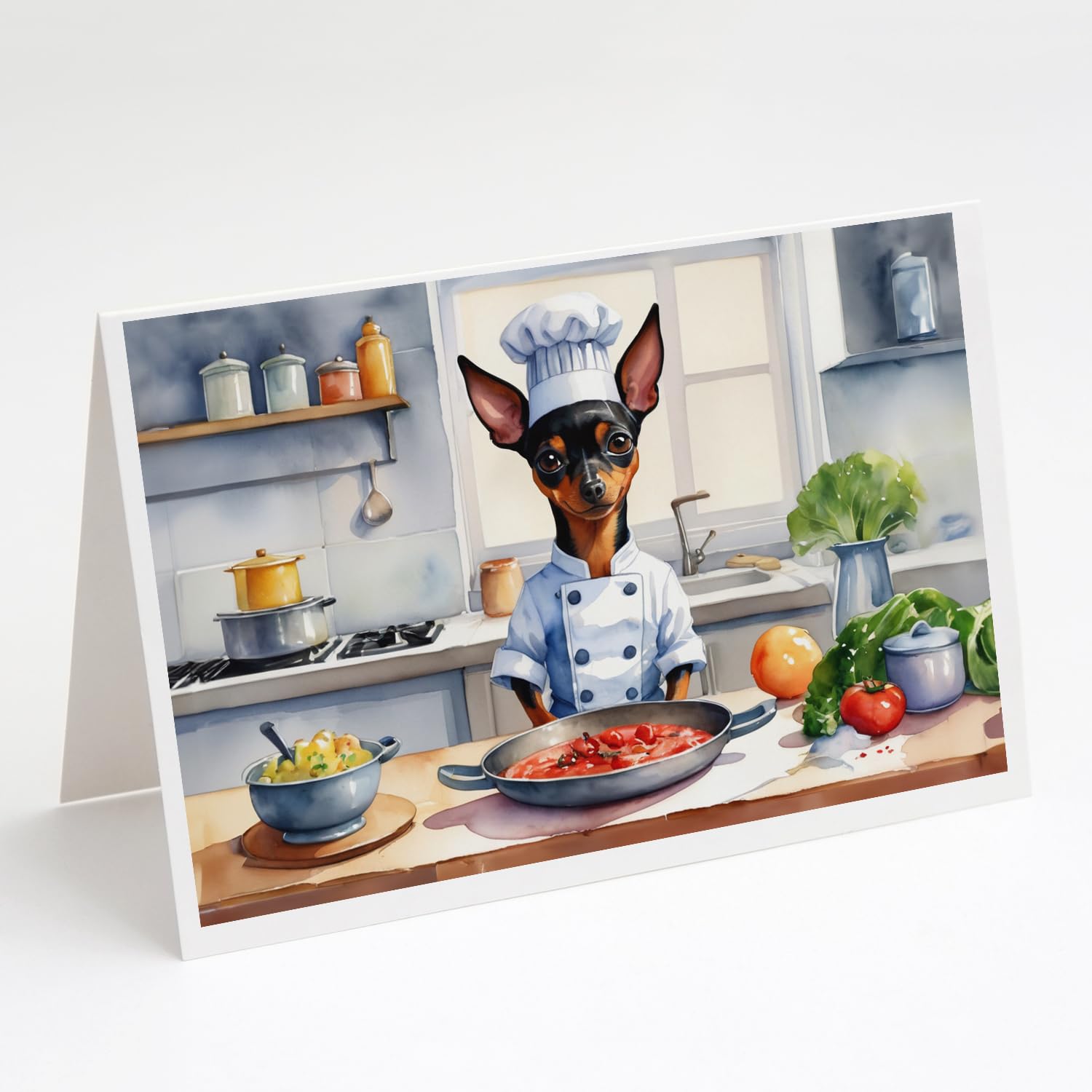 Caroline's Treasures Miniature Pinscher The Chef Greeting Cards Pack of 8 Blank Cards with Envelopes Whimsical A7 Size 5x7 Blank Note Cards