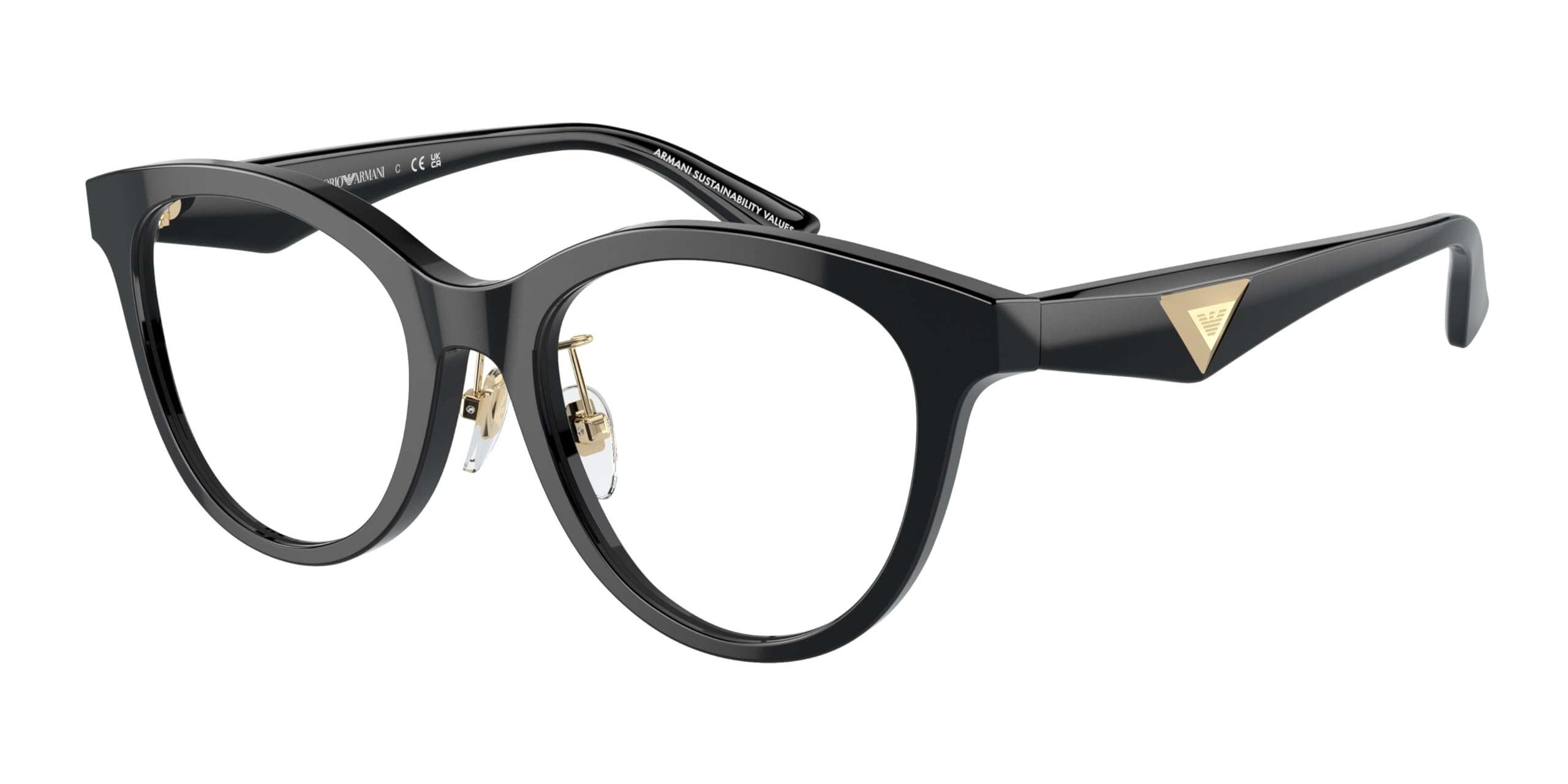 Emporio Armani Women's EA3236F Low Bridge Fit Cat Eye Prescription Eyewear Frames, Shiny Black/Demo Lens, 52 mm