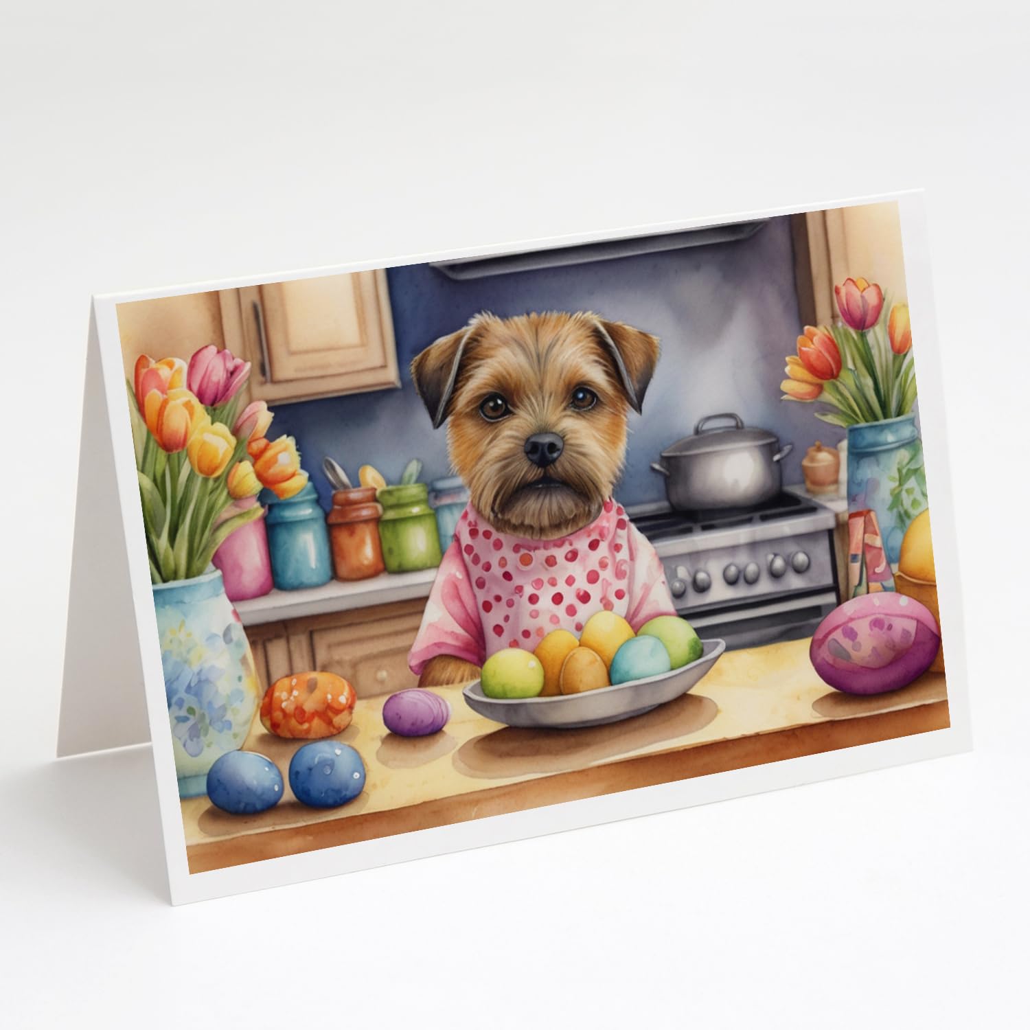 Caroline's Treasures DAC6768GCA7P Decorating Easter Border Terrier Greeting Cards Pack of 8 Blank Cards with Envelopes Whimsical A7 Size 5x7 Blank Note Cards