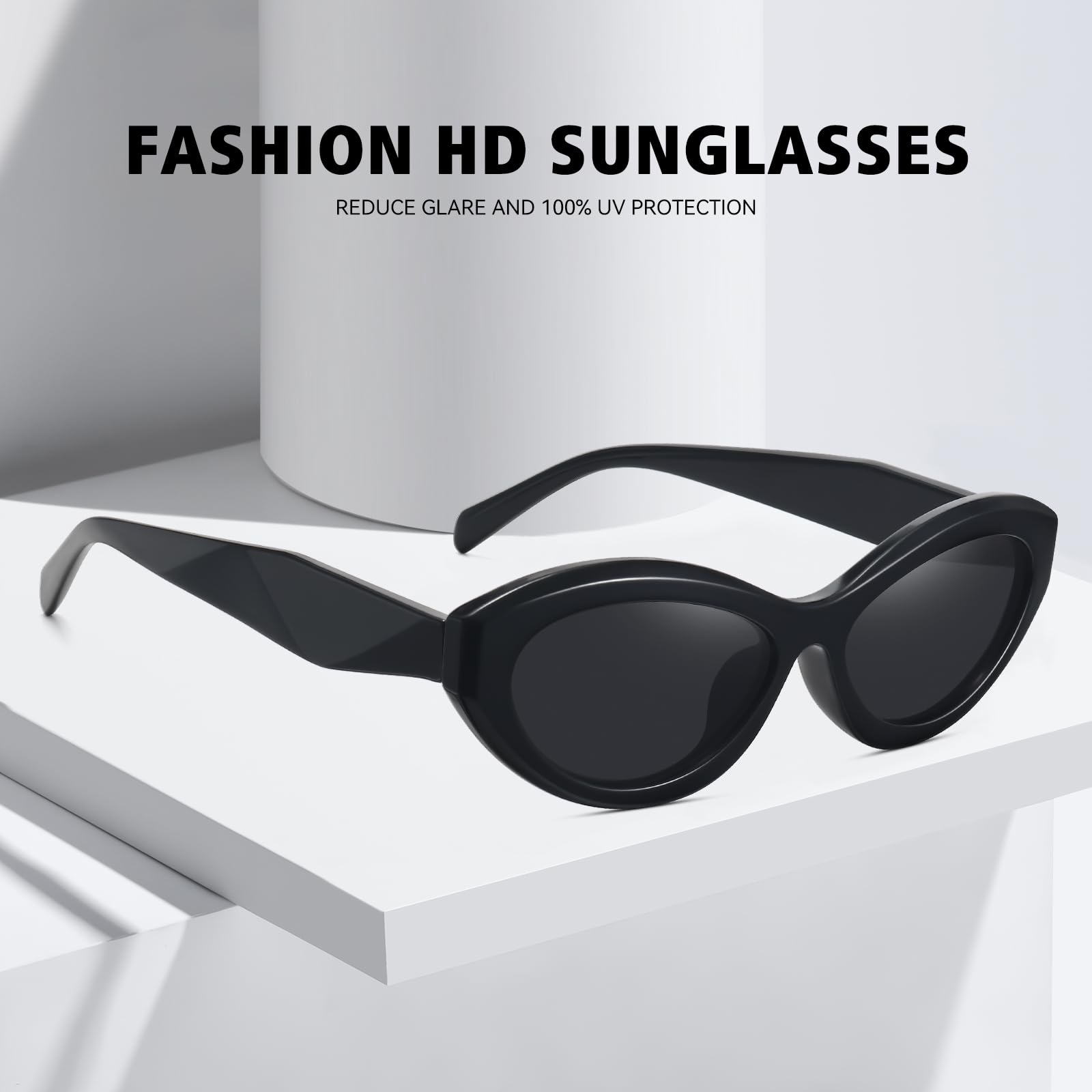 Fozono Retro Small Oval Cat Eye Sunglasses for Women Trendy Sun Glasses Y2K Style FZN816-Black/Grey