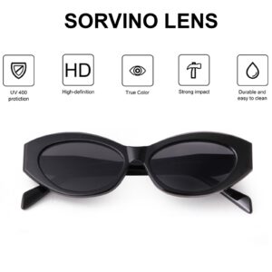 SORVINO Retro Oval Sunglasses for Women Men Narrow Skinny Sunnies Black Shades