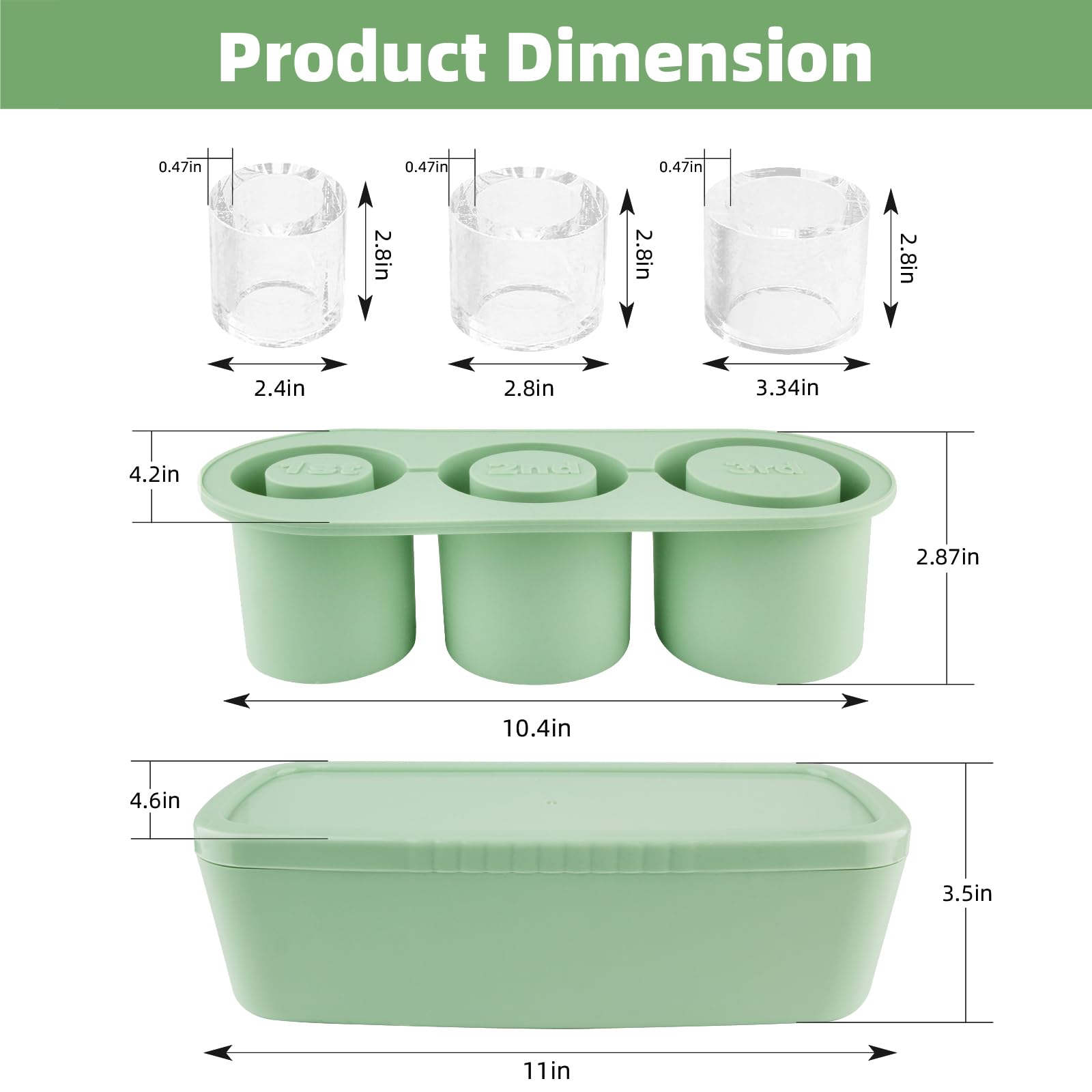 Tcamp Ice Cube Tray for Stanley Cup 30-40 oz Tumbler Cup Ice Mold, Silicone Ice Tray With Lid and Bin for Chilling Cocktails, Whiskey, Drinks, Coffee, Easy Fill and Release Ice Maker (Green)