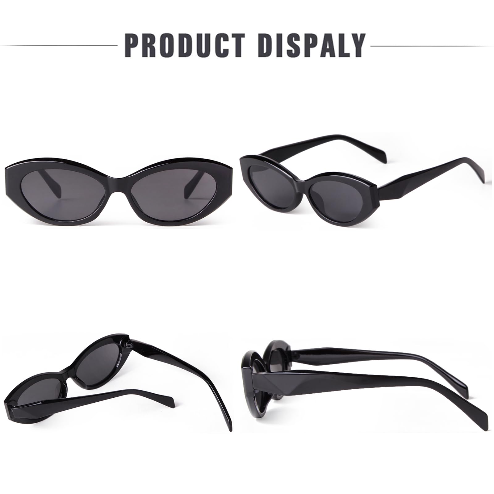 SORVINO Retro Oval Sunglasses for Women Men Narrow Skinny Sunnies Black Shades