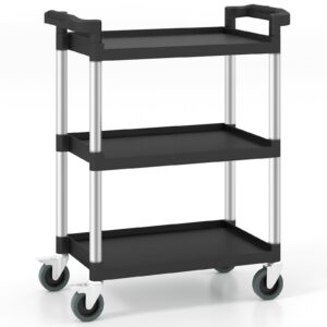 toolsempire 3 tier rolling utility cart, utility cart with lockable wheels, heavy duty tool trolley metal utility cart service cart for kitchen, office, restaurant, home