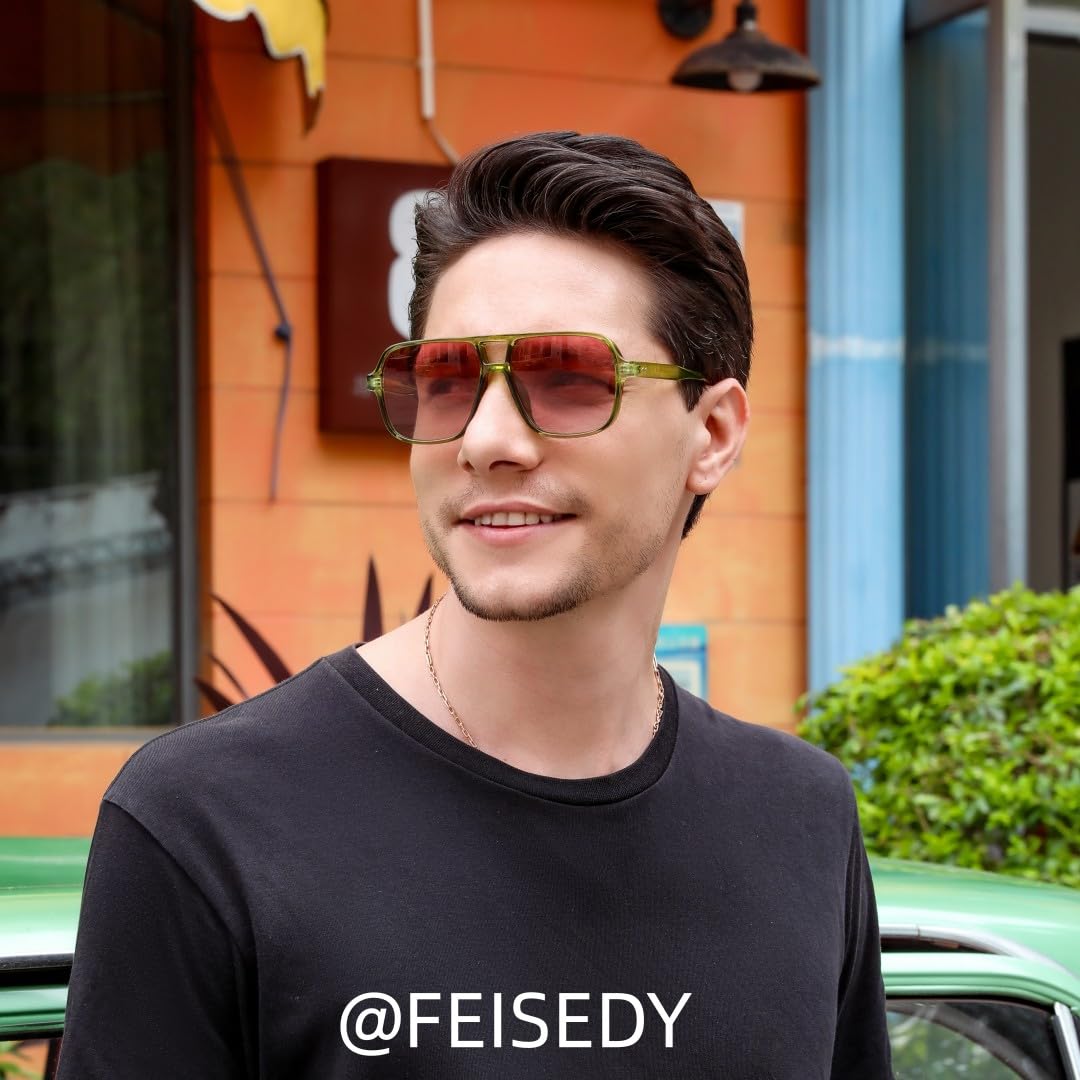 FEISEDY Retro Square Pilot Sunglasses Women Men 70s Vintage Trendy Plastic Frame Sun Glasses B4158