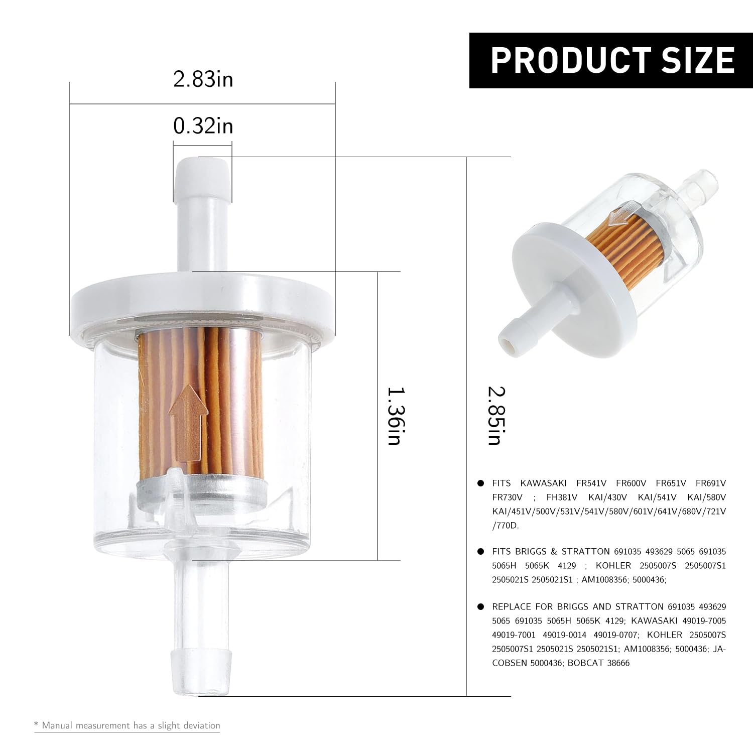 4pack - 691035 493629 1/4" Inline Fuel Filter Replacement Fuel Filter for Briggs Stratton 691035 4129 493629 5065 49019-0014 49019-0027 49019-0707 49019-7001 49019-7005