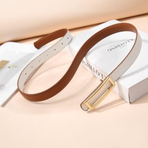 AWAYTR Women Reversible Leather Belt - Two-in-One Women Fashion Skinny Belt for Jeans with Golden Buckle (Brown/White,100cm)