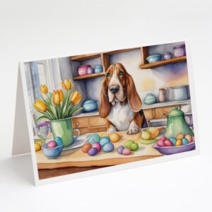 caroline's treasures dac6753gca7p decorating easter basset hound greeting cards pack of 8 blank cards with envelopes whimsical a7 size 5x7 blank note cards