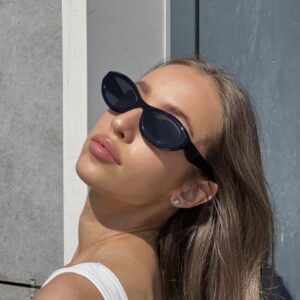 SORVINO Retro Oval Sunglasses for Women Men Narrow Skinny Sunnies Black Shades