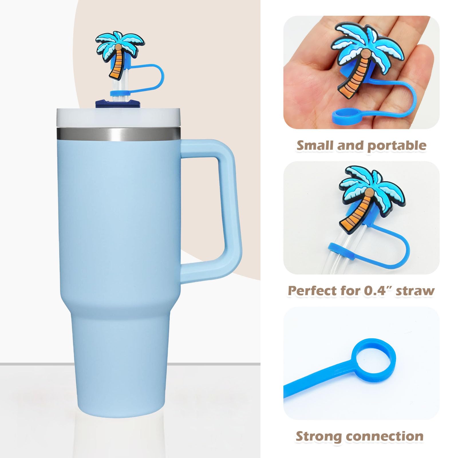 20Pcs Random Different Straw Cover Toppers for Stanley 40oz Cute Tumbler Straw Cap Reusable Straw Tips for 0.4inch Straws Stanley Cup Accessories