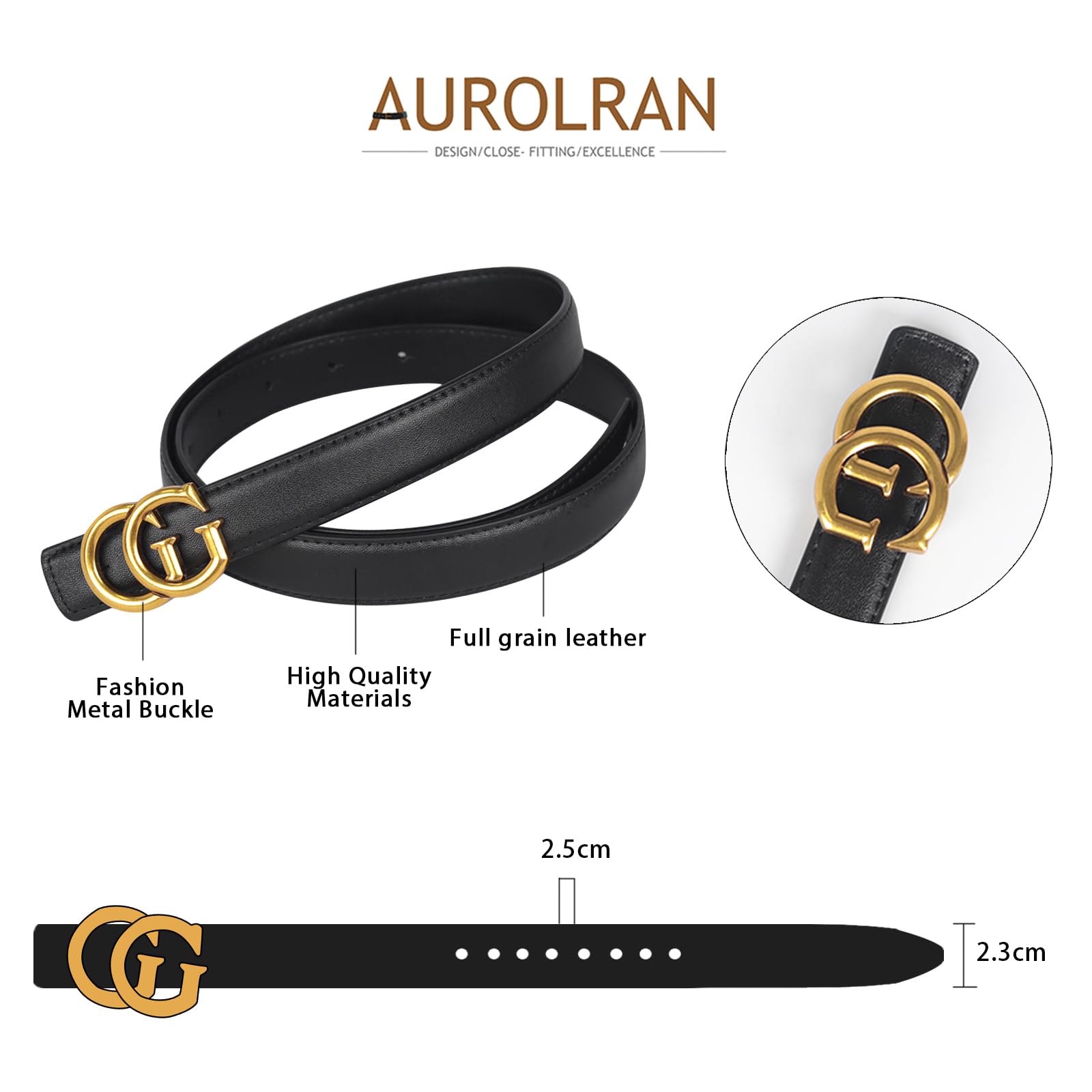 Aurolran Women's Leather Belt with Buckle - Ideal for Dresses, Jeans, and Coats