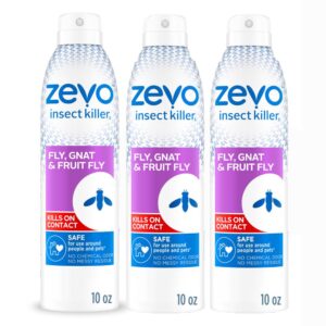 zevo flying insect bug spray: aerosol spray kills fruit flies, gnats, mosquitoes and moths - for indoor and outdoor use (3 bottles)