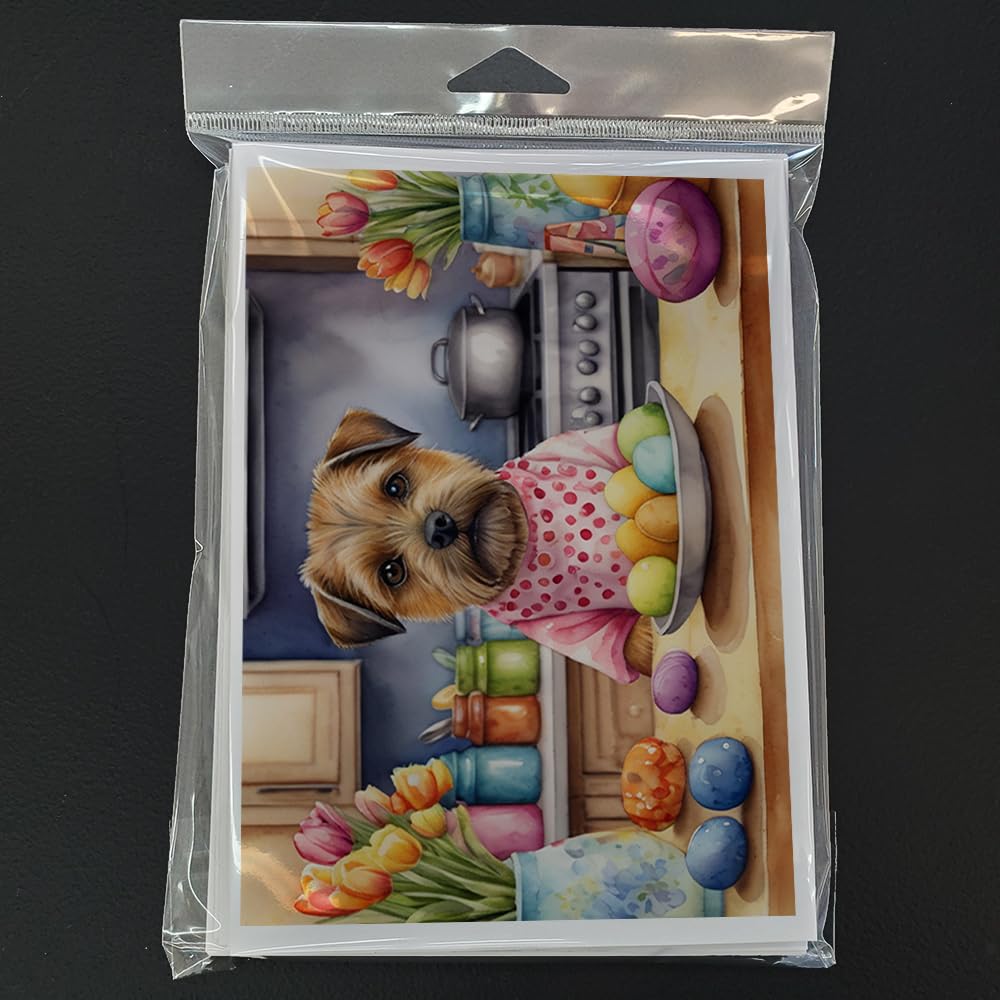 Caroline's Treasures DAC6768GCA7P Decorating Easter Border Terrier Greeting Cards Pack of 8 Blank Cards with Envelopes Whimsical A7 Size 5x7 Blank Note Cards