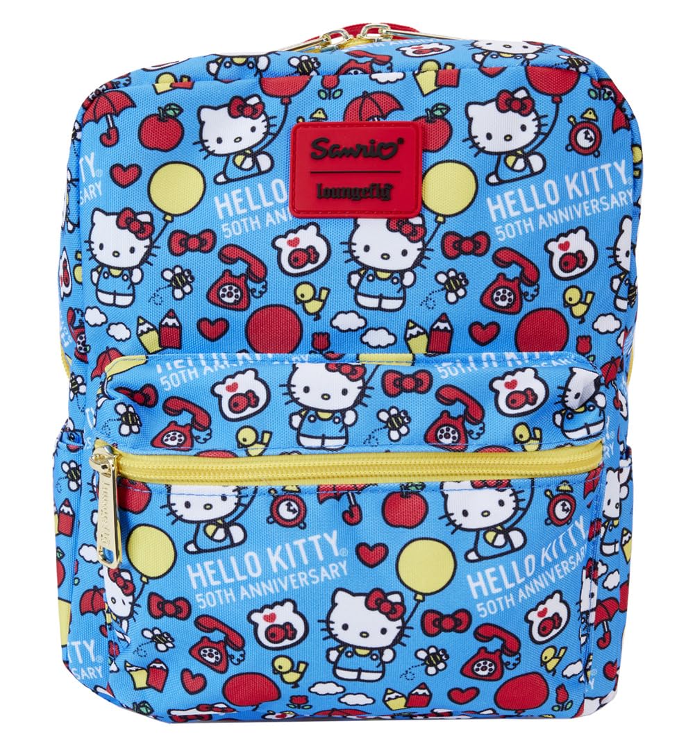 Loungefly Sanrio Hello Kitty 50th Anniversary All Over Print Square Nylon Mini Backpack