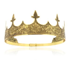 king crown, cieher king crowns for men baroque royal crown (adjustable size) prom crown prince tiara evil crown for birthday king halloween cosplay party decorations, alexander - ancient gold