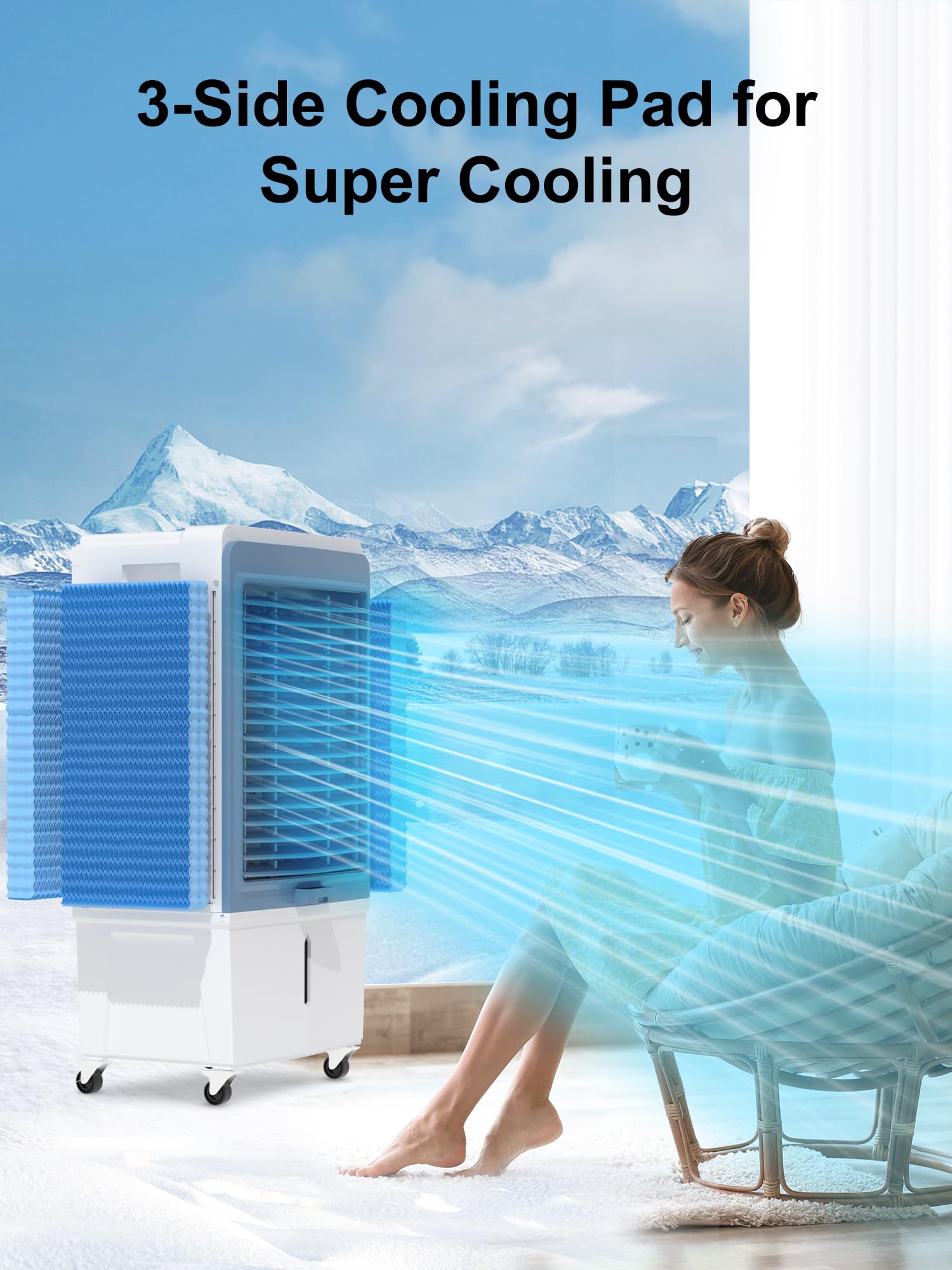 Uthfy Evaporative Air Cooler, 6000 CFM Swamp Cooler with 13.5 Gallon Water Reservoir, 120°Oscillation Portable Air Cooler with Remote Control, 12H Timer, 3 Wind Speeds for Outdoor Indoor Use