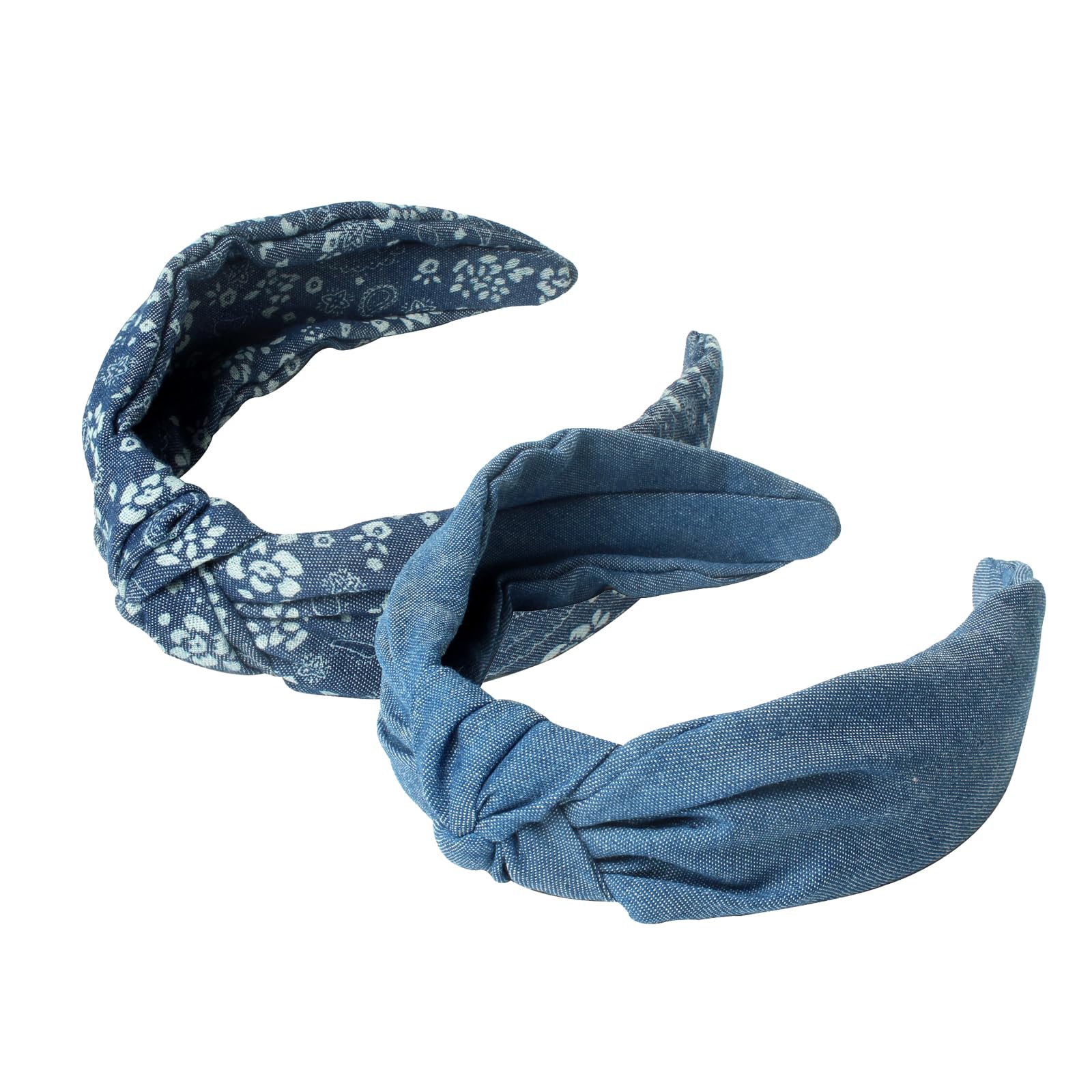 Cuizhiyu 3Pack Denim Knot Headband Knotted Wide Headband for Women,Blue Knot Headbands Non slip Hairbands Girls Fabric Headband Hair Accessories