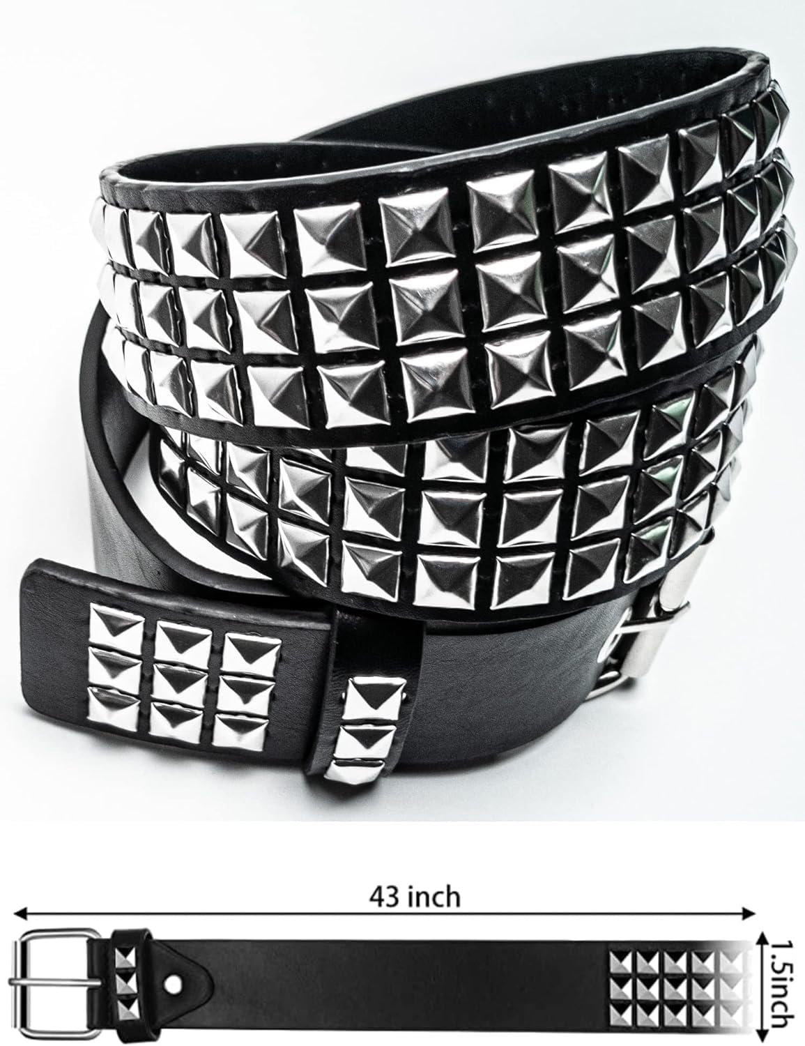 Punk Studded Belt for Women Rock Threads Goth Stud Pyramid Gothic Clothing (Black), Steudded Belt, 110 CM length