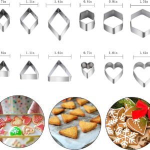 Mini Cookie Cutter Set, 30 Tiny Stainless Steel Cookie Stamps of Rectangle Square Heart Star Triangle Round Tiny Circle for Out Pastry Dough, Pie Crust & Fruit, Fondant