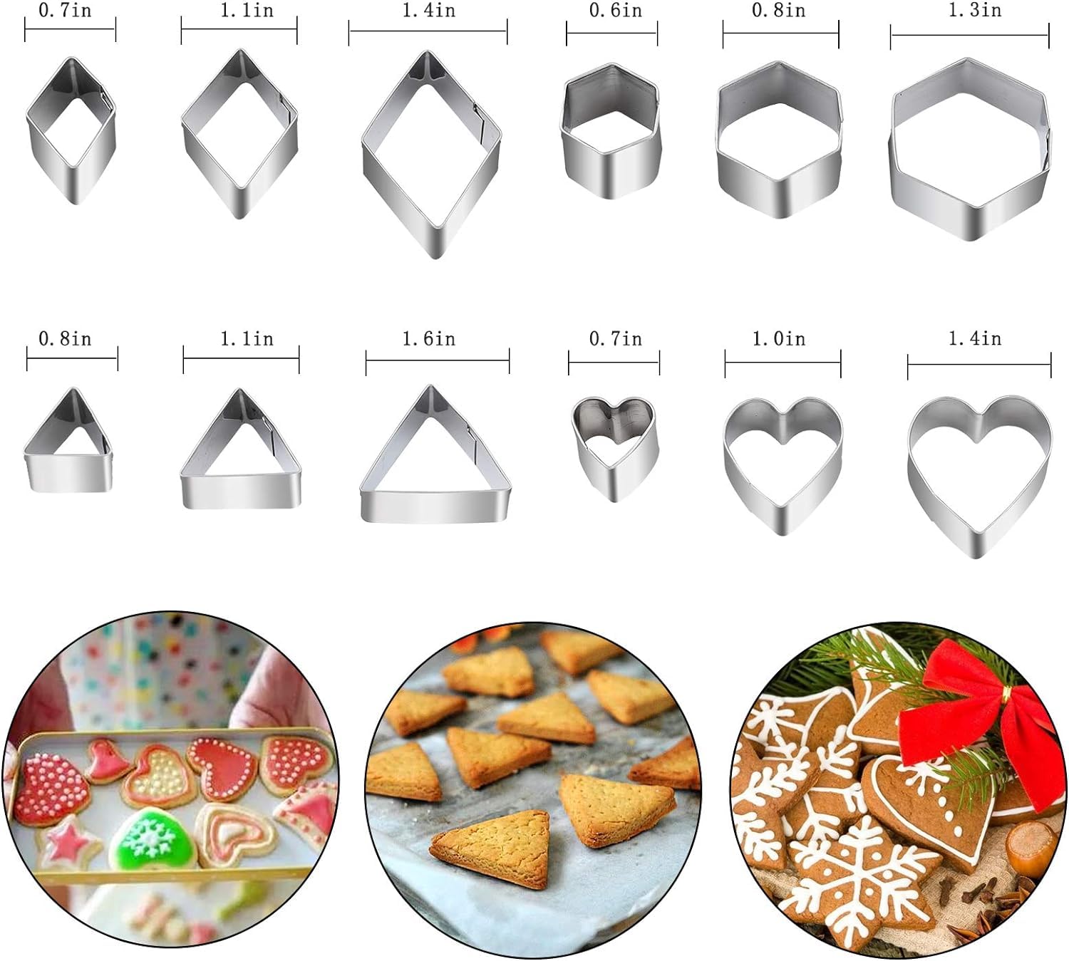 Mini Cookie Cutter Set, 30 Tiny Stainless Steel Cookie Stamps of Rectangle Square Heart Star Triangle Round Tiny Circle for Out Pastry Dough, Pie Crust & Fruit, Fondant