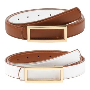 AWAYTR Women Reversible Leather Belt - Two-in-One Women Fashion Skinny Belt for Jeans with Golden Buckle (Brown/White,100cm)