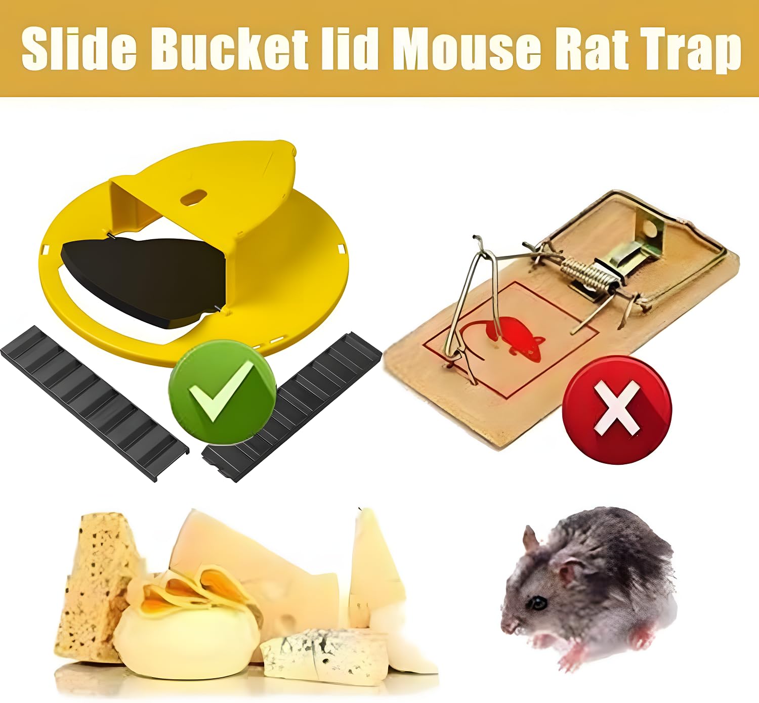 Oarkive Mice Mouse Rat Trap Bucket Flip Lid,Mouse Rats Trap Bucket Indoor Outdoor,Humane Mouse Trap,Mouse Trap Bucket Lid Auto Reset | 5 Gallon Bucket Compatible | Mouse Trap Bucket Lid (3 Pack)