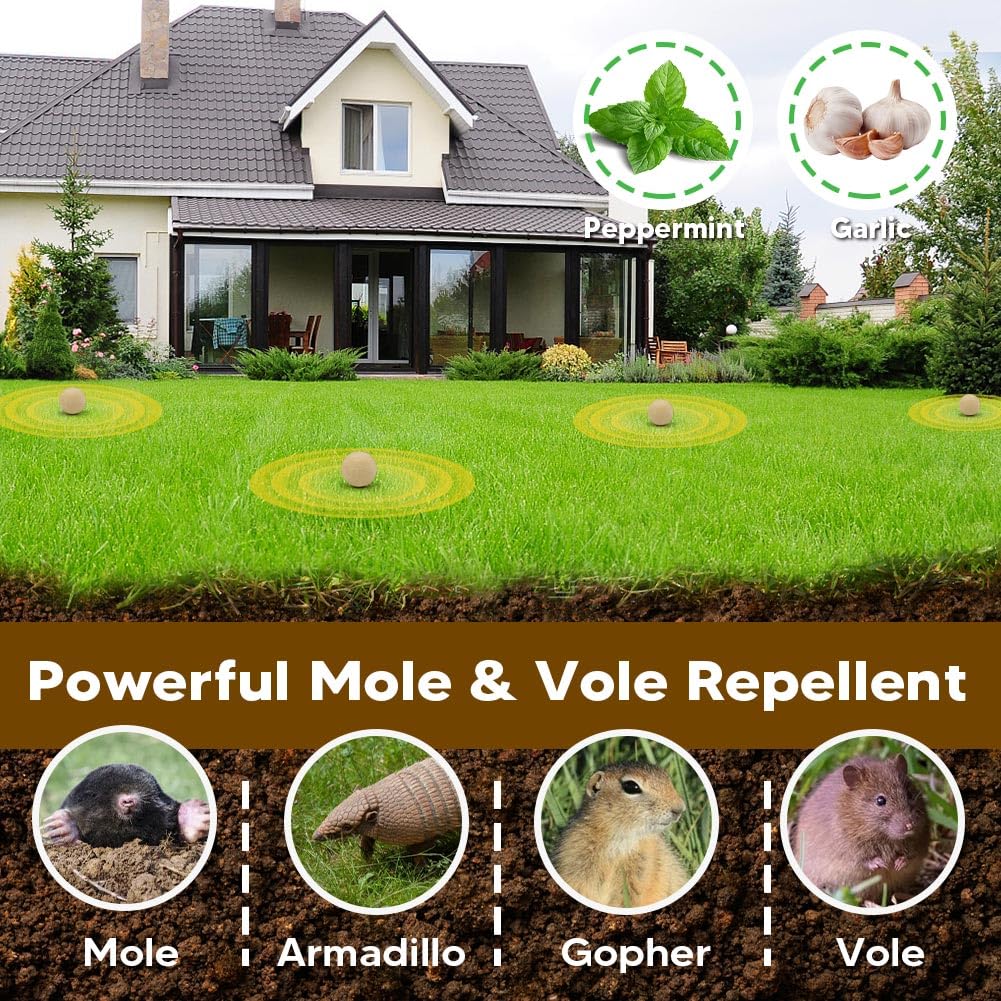 Pufado Mole Repellent, Gopher Repellent Outdoor, Vole Repellent, Mole Deterrent for Yard, Mole Repellant for Lawn, Mole Control, Keep Mole and Vole Out of Your Garden, Safe Around Pet & Plant-8 Packs