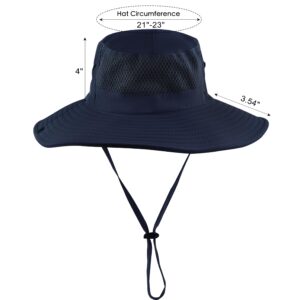 Mukeyo Womens Ponytail Sun Hat Wide Brim Mesh Bucket Hat UV UPF50 Protection Hat Foldable Summer Travel Beach Fishing Hats Navy Blue