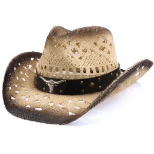 zwzpop cowboy hat,cowgirl hat,cowboy hats for women/mens yellow (straw, almond & coffee color)