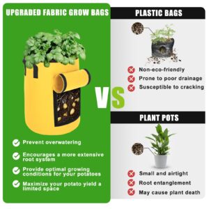 HYH 6 Pack 10 Gallon Potato Grow Bags with Flap Colorful Plant Grow Bags for Growing Potatoes Heavy Duty Thickened Nonwoven Fabric Grow Bags Pots Gardening Vegetable Growing Bags with Durable Handles