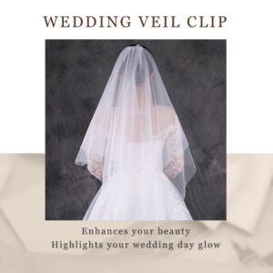 YAEISM Pearl Edge Wedding Veil 2 Tier Beaded Bridal Veils Fingertip Length White Veil Double Layer Pearl Veil with Comb Gorgeous Bachelorette Veil for Bride